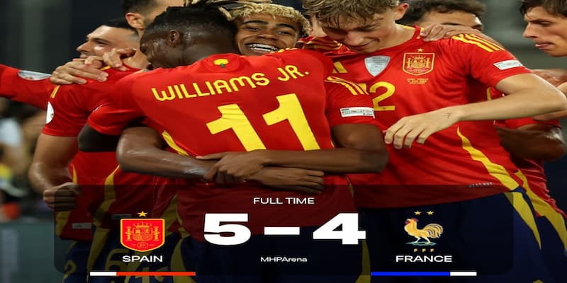 ĐKVĐ Tây Ban Nha giành chiến thắng với tỷ số 5-4 trước đội tuyển Pháp